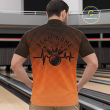 Load image into Gallery viewer, Bowling Heartbeat Pulse Line Orange Argyle Custom Bowling Team Quarter-Zip Shirts For Men IPHW10666