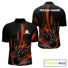 Load image into Gallery viewer, Custom Orange US Flag Patriotic Men Bowling Shirt, American Flame Bowling Jersey IPHW11150
