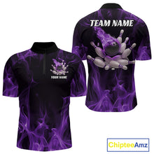 Load image into Gallery viewer, Purple Fire Bowling Ball And Pins Custom Shirts For Men, Flame Bowling Team Jersey IPHW11152