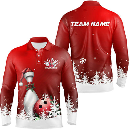 Red Snowflake Custom Christmas Bowling Shirts For Men, Santa Bowling Team Outfit Bowler Shirt IPHW7867