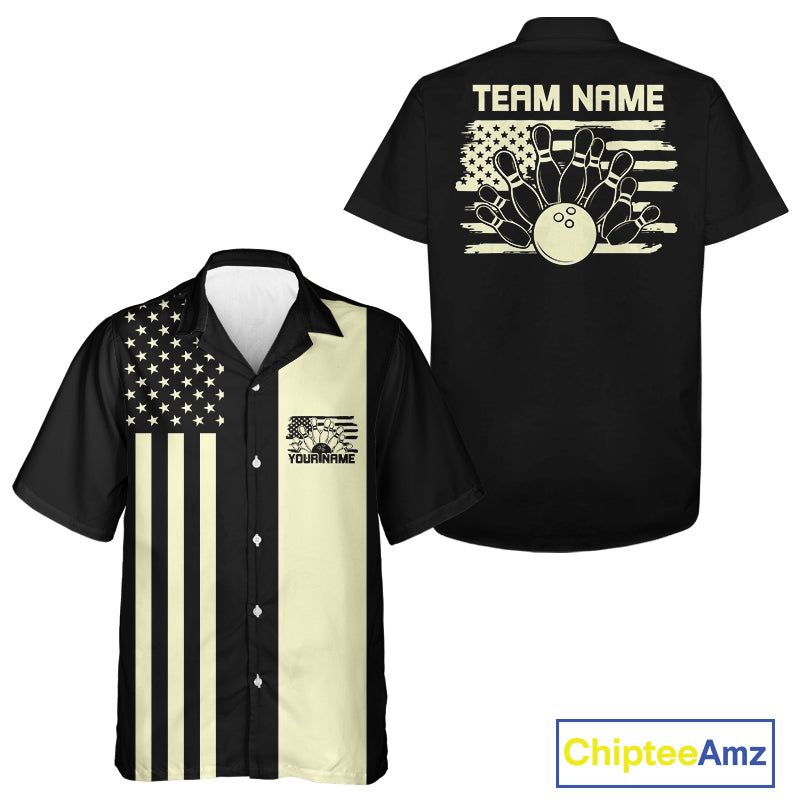Custom Vintage US Flag Patriotic Bowling Button Up Team Shirt For Men And Women IPHW10085