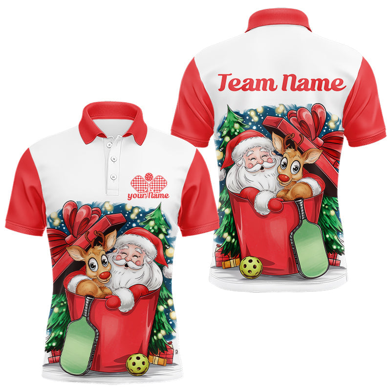 Funny Santa And Reindeer Custom Funny Pickleball Polo Shirts For Men Pickleball Gifts IPHW8093