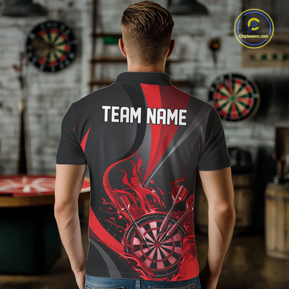 Custom Black And Red Flame Dartboard Darts Team Men Polo Shirts, Darts Jerseys IPHW10380