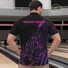 Load image into Gallery viewer, Custom Pink Purple Patriotic Flame Bowling Men Quarter-Zip Shirt, US Flag Bowler Jersey IPHW11167