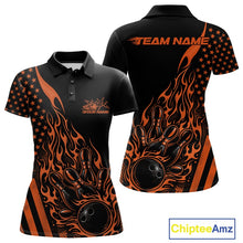 Load image into Gallery viewer, Custom Orange Patriotic Flame Bowling Women Polo Shirt, US Flag Bowler Jersey IPHW11169