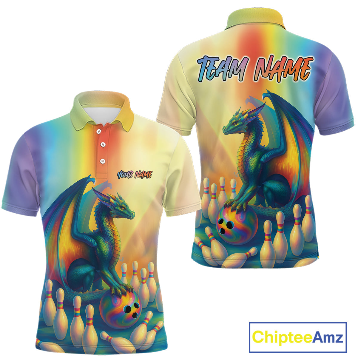 Custom Colorful Rainbow Colors Dragon Bowling Team Shirts, Dragon Bowling League Shirt IPHW10234