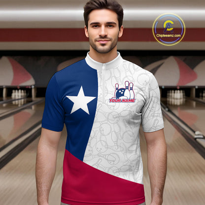 Custom Bowling Pattern Texeas Bowling Quarter-Zip Shirts For Men, Texas Bowling League Shirt IPHW9629