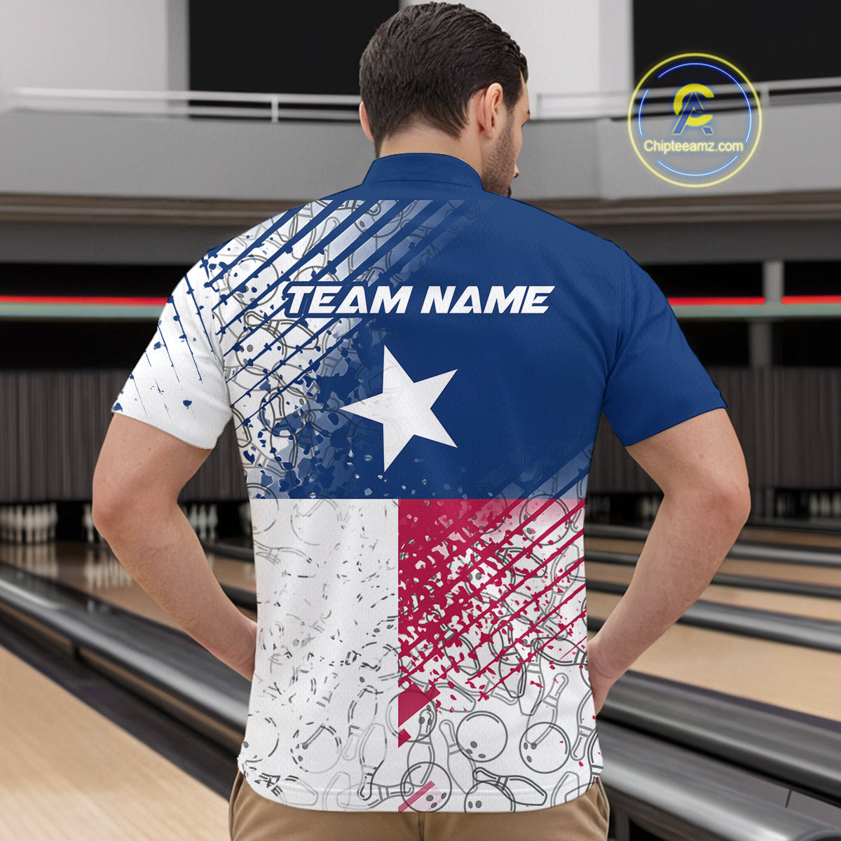 Custom Grunge Texas Flag Bowling Team Quarter-Zip Shirts For Men, Texas Bowling Tournament Shirt IPHW9633