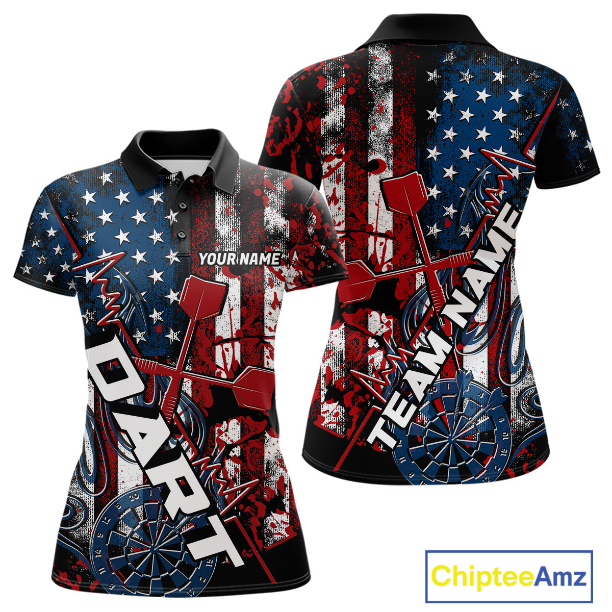 Custom Vintage Patriotic Dart Team Women Polo Shirts, US Flag Dart Jerseys IPHW9648