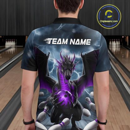 Custom Purple Dragon Bowling Men Polo Shirts, Dragon Bowling Team Tournament Outfit IPHW9107