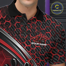 Load image into Gallery viewer, Custom Red Flame Bowling Men Polo Team Shirt, Hexagon Pattern Bowling Jerseys IPHW11310