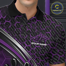 Load image into Gallery viewer, Custom Purple Flame Bowling Men Polo Team Shirt, Hexagon Pattern Bowling Jerseys IPHW11311