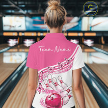 Load image into Gallery viewer, Custom Pink Butterfly Bowling Jerseys For Women, Ladies Bowling Quarter-Zip Shirt IPHW11339
