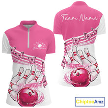 Load image into Gallery viewer, Custom Pink Butterfly Bowling Jerseys For Women, Ladies Bowling Quarter-Zip Shirt IPHW11339