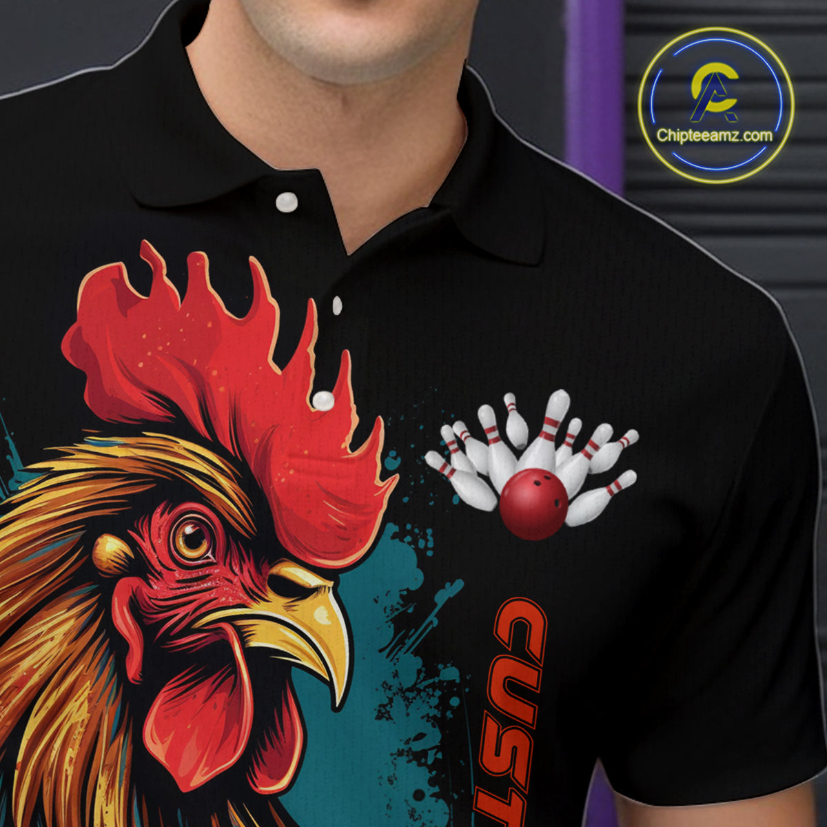 Custom Chicken Bowling Shirts For Men Bowling Polo Shirts Team Bowling League Jersey IPHW5290