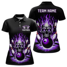 Load image into Gallery viewer, Personalized Ladies Skull Bowling Shirt Custom Team'S Name Flame Bowler Jerseys | Purple IPHW6511