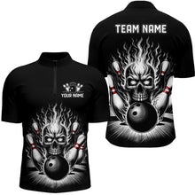 Load image into Gallery viewer, Personalized Unisex Skull Bowling Shirt Custom Team'S Name Flame Bowler Jerseys | Black And White IPHW6514