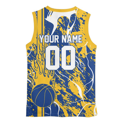 Custom Blue And Yellow Flame Basketball Jerseys With Name And Number, Basketball Team Uniform IPHW10525