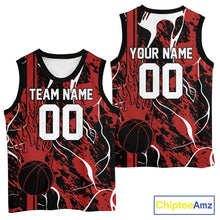 Load image into Gallery viewer, Custom Black And Red Flame Basketball Jerseys With Name And Number, Basketball Team Uniform IPHW10526