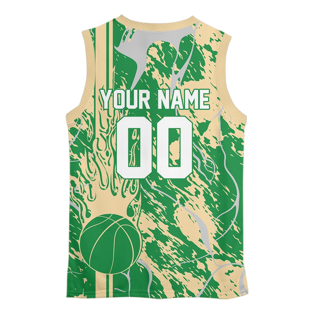 Custom Green And Cream Flame Basketball Jerseys With Name And Number, Basketball Team Uniform IPHW10528