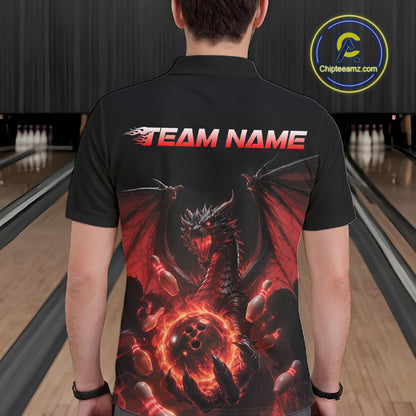 Custom Red Dragon Flame Bowling Team Men Polo Shirt, Bowling League Shirt IPHW11666