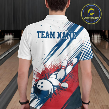 Custom Red, White And Blue Patriotic US Flag Bowling Polo Shirts For Men, Team Uniform IPHW9542