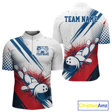 Load image into Gallery viewer, Custom Red, White And Blue Patriotic US Flag Bowling Quarter-Zip Shirts For Men, Team Uniform IPHW9542