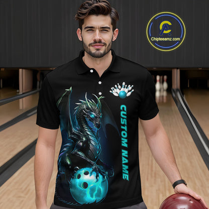 Custom Men Bowling Polo Shirts Blue Dragon Bowling Team Jerseys Bowling League Shirts Outfits IPHW5351