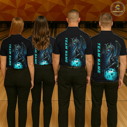 Custom Men Bowling Polo Shirts Blue Dragon Bowling Team Jerseys Bowling League Shirts Outfits IPHW5351