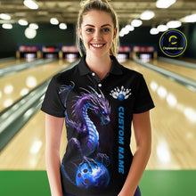 Load image into Gallery viewer, Personalized Blue Dragon Bowling Team Jerseys Women Polo Shirts Bowling League Shirts IPHW5353
