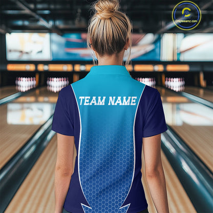Custom Blue Bowling Team Quarter-Zip Shirts For Women, Blue Bowling Jerseys Team Uniform IPHW9429
