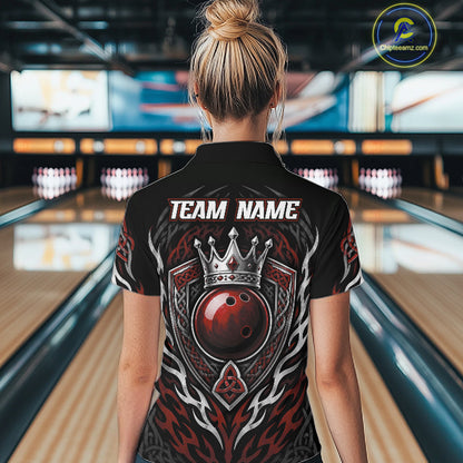 Custom Red Irish Tribal Pattern Bowling Ball With Crown Women Quarter-Zip Shirt IPHW11693