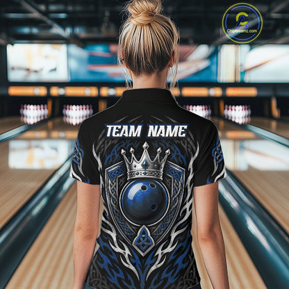 Custom Blue Irish Tribal Pattern Bowling Ball With Crown Women Quarter-Zip Shirt IPHW11694