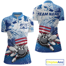 Load image into Gallery viewer, Custom Blue Camo Patriotic Bowling Quarter-Zip Shirts For Women, Bowling Team Uniform IPHW9595