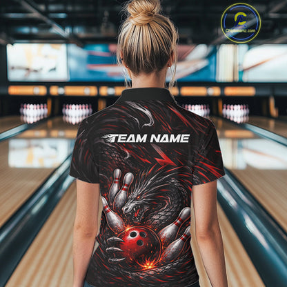 Custom Black And Red Dragon Bowling Jerseys, Dragon Bowling Team Women Quarter-Zip Shirt IPHW10362