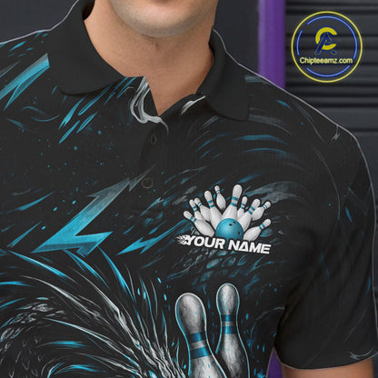 Custom Turquoise Blue Dragon Bowling Jerseys, Dragon Bowling Team Men Polo Shirt IPHW10363