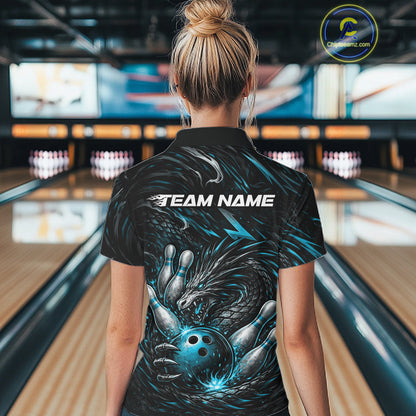 Custom Turquoise Blue Dragon Bowling Jersey, Dragon Bowling Team Women Quarter-Zip Shirt IPHW10363