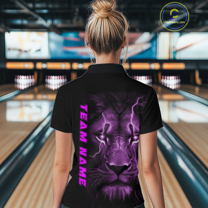 Custom Purple Thunder Lightning Lion Bowling Shirt For Women, Lion Bowling Team Jerseys IPHW10667