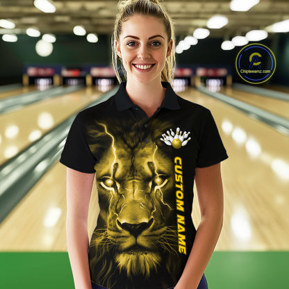 Custom Yellow Thunder Lightning Lion Bowling Shirt For Women, Lion Bowling Team Jerseys IPHW10668