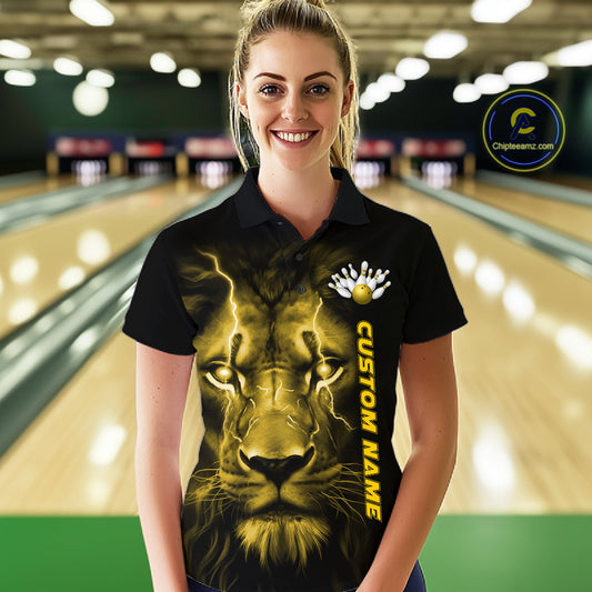 Custom Yellow Thunder Lightning Lion Bowling Shirt For Women, Lion Bowling Team Jerseys IPHW10668