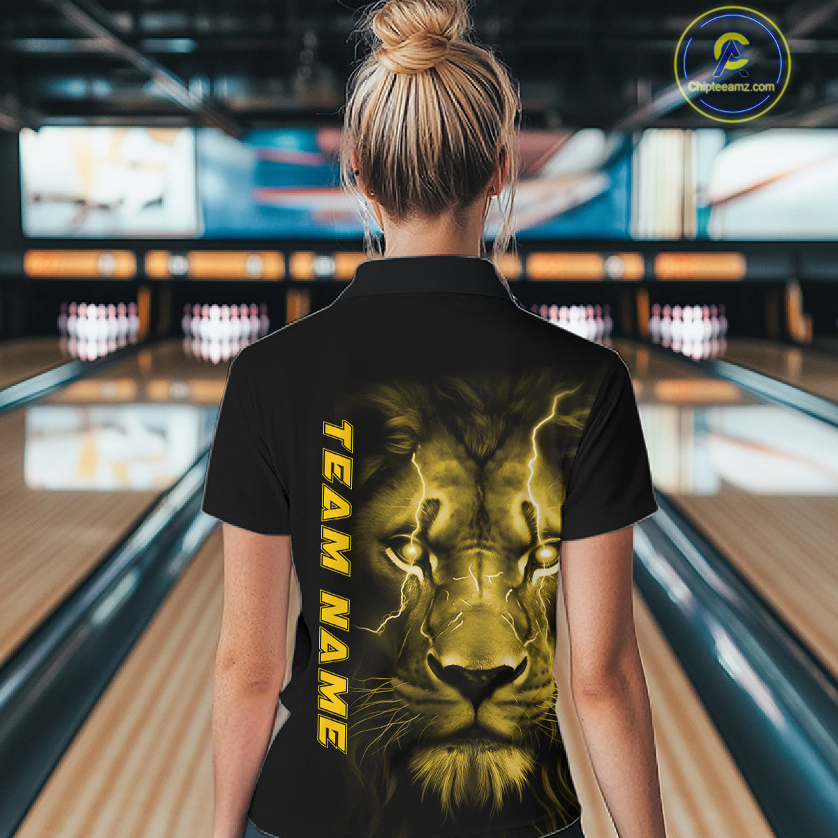 Custom Yellow Thunder Lightning Lion Bowling Shirt For Women, Lion Bowling Team Jerseys IPHW10668