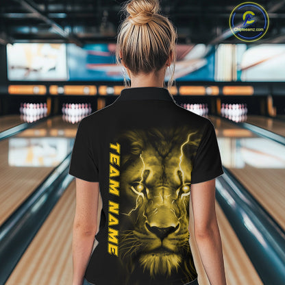 Custom Yellow Thunder Lightning Lion Bowling Shirt For Women, Lion Bowling Team Jerseys IPHW10668
