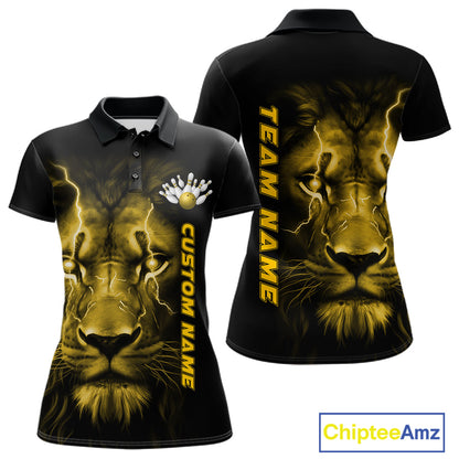 Custom Yellow Thunder Lightning Lion Bowling Shirt For Women, Lion Bowling Team Jerseys IPHW10668