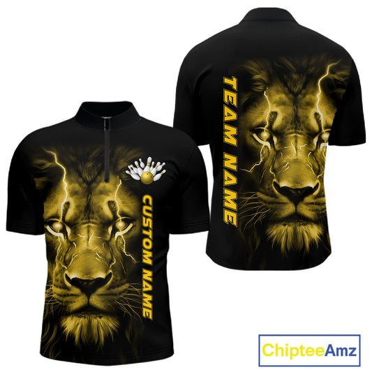 Custom Yellow Thunder Lightning Lion Bowling Shirt For Men, Lion Bowling Team Jerseys IPHW10668