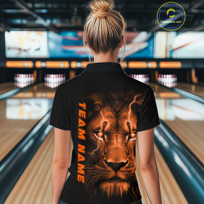 Custom Orange Thunder Lightning Lion Bowling Shirt For Women, Lion Bowling Team Jerseys IPHW10669