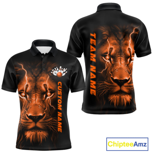 Custom Orange Thunder Lightning Lion Bowling Shirt For Men, Lion Bowling Team Jerseys IPHW10669