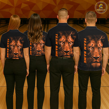 Custom Orange Thunder Lightning Lion Bowling Shirt For Men, Lion Bowling Team Jerseys IPHW10669