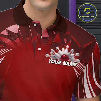 Custom Red Bowling Tournament Bowling Polo Shirts For Men With Team Name IPHW9282