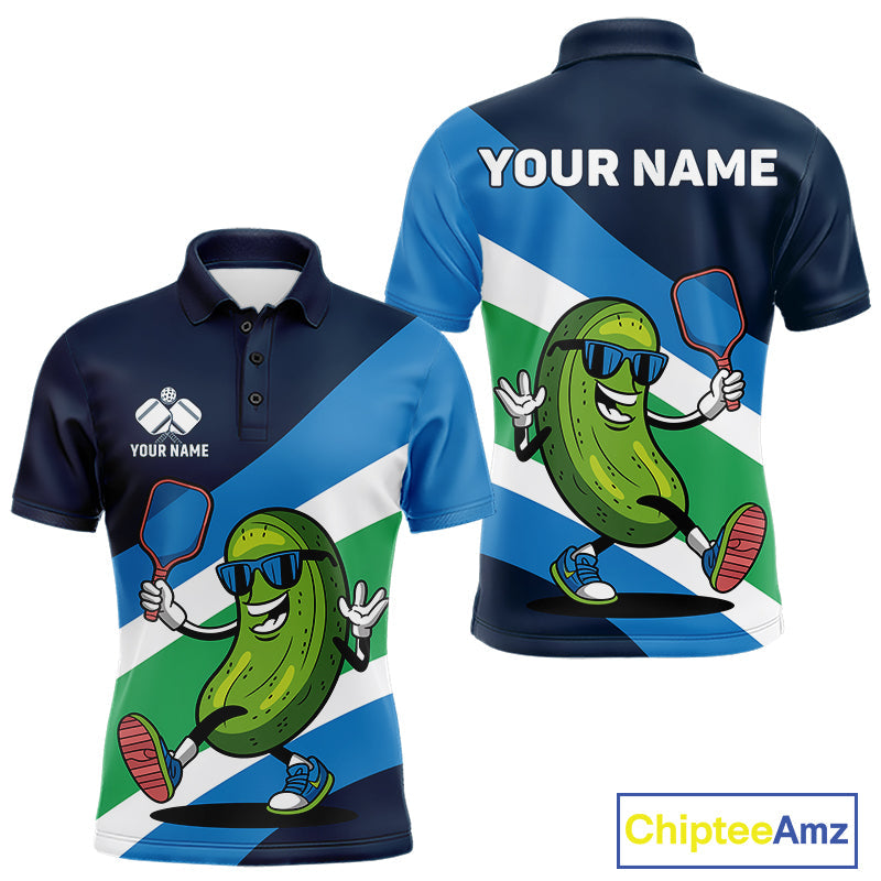 Custom Funny Pickleball Polo Shirts For Men, Cool Pickles Playing Pickleball Humorous Shirt IPHW9430