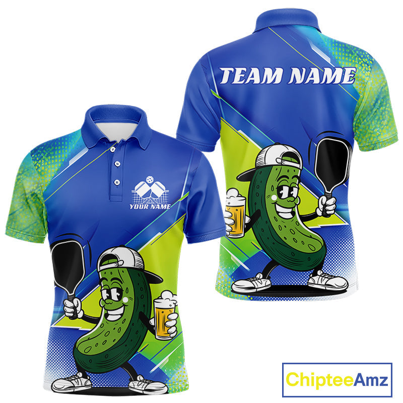 Custom Funny Pickleball Polo Shirts For Men, Cool Pickles Playing Pickleball Humorous Shirt IPHW9440